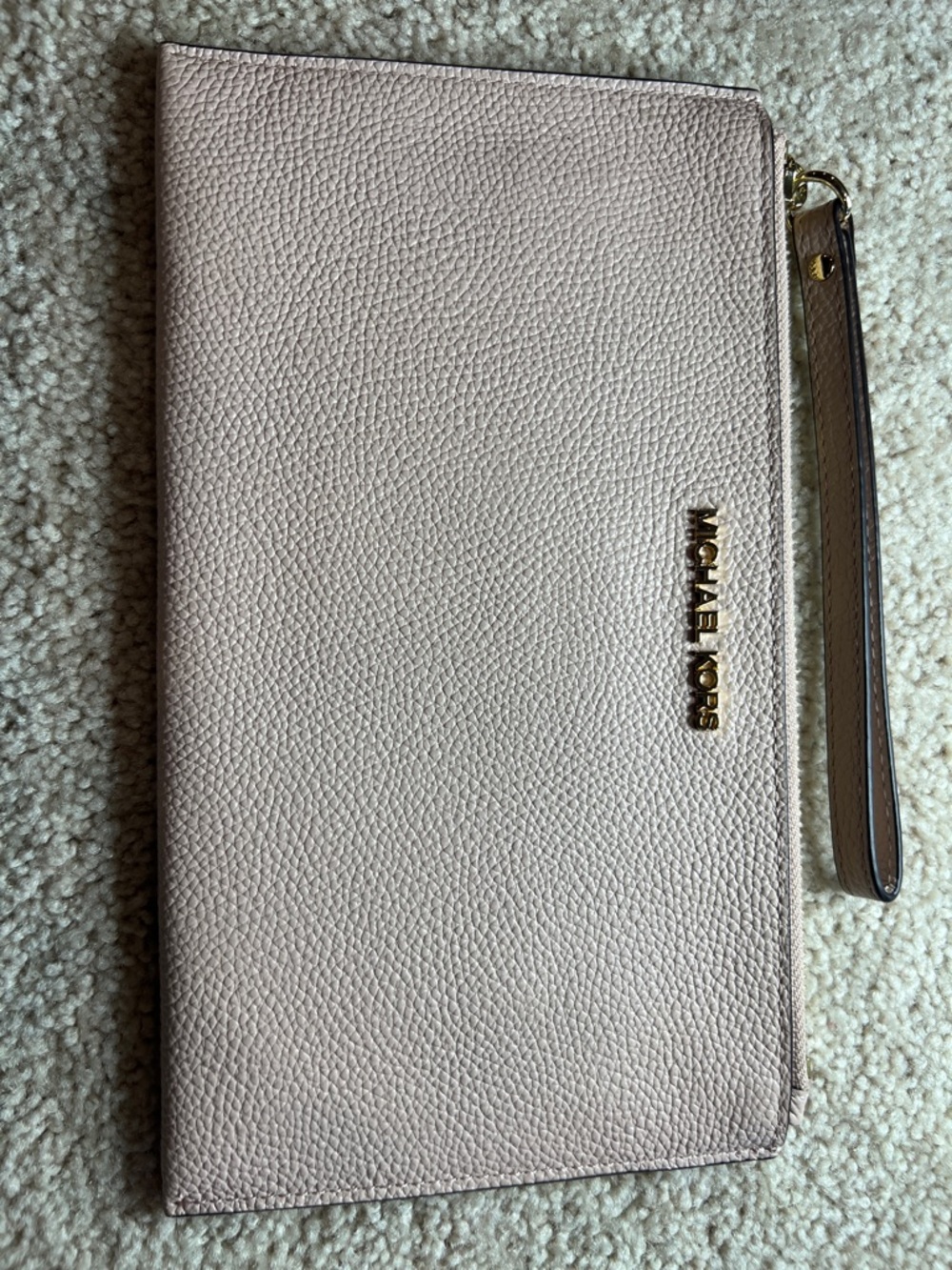 Michael Kors Blush Pebbled Leather Wristlet Clutch with Gold Logo